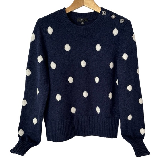 J. Crew Polka Dot Crewneck Sweater Supersoft Yarn Navy Women’s Size Small - Picture 3 of 12